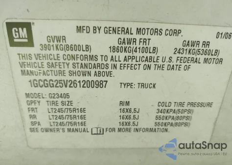 2006 Chevrolet Express Work Van z USA, uszkodzony, nr VIN 1GCGG25V261200987